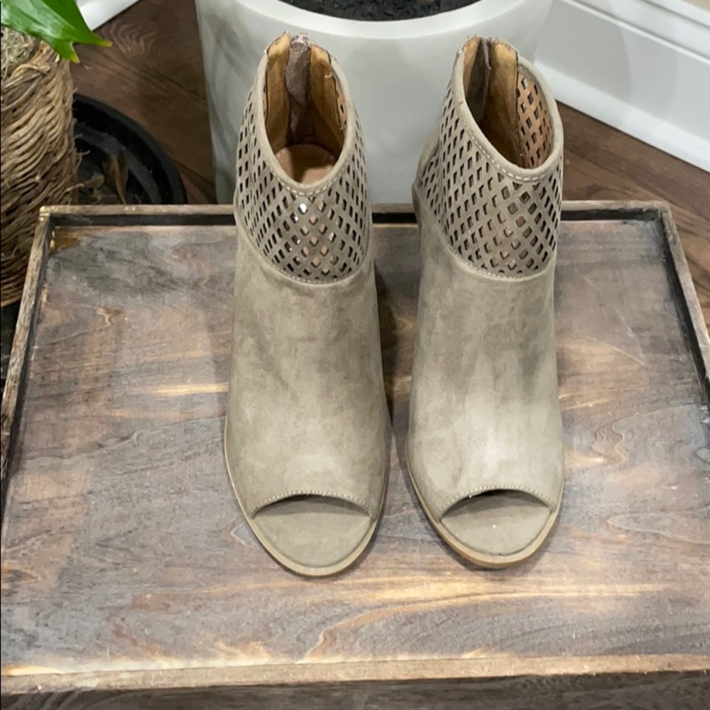 Tan Peep Toe Ankle Boots